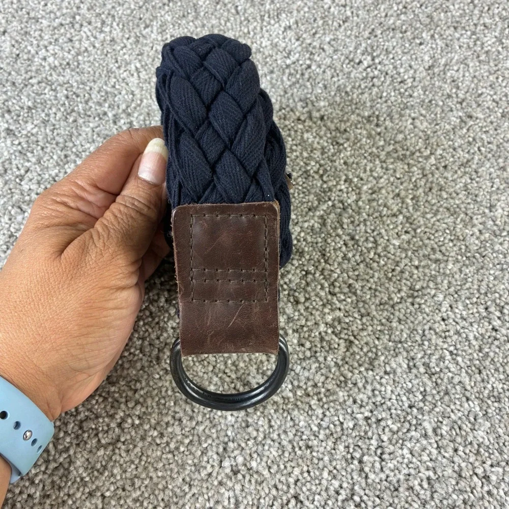 Mens Black Woven Braid Belt Leather Accent D Ring‎ Buckle Casual Size 33